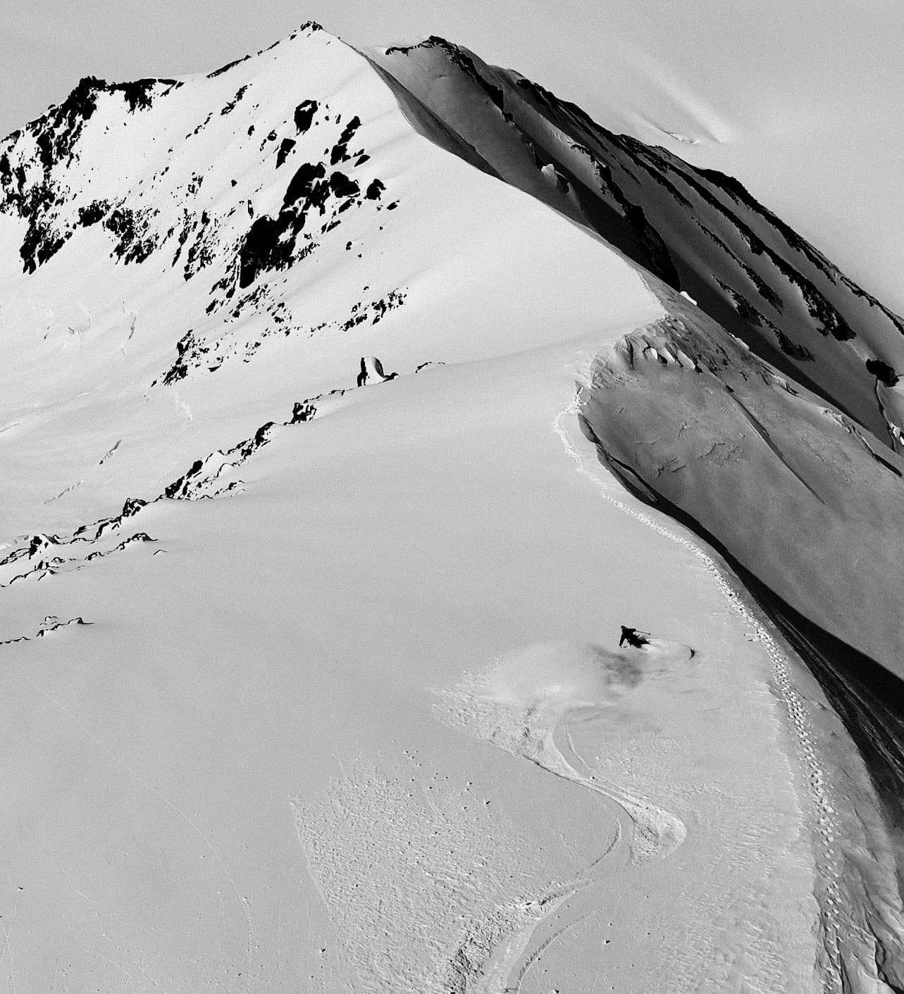 Mountain landscape with skiers