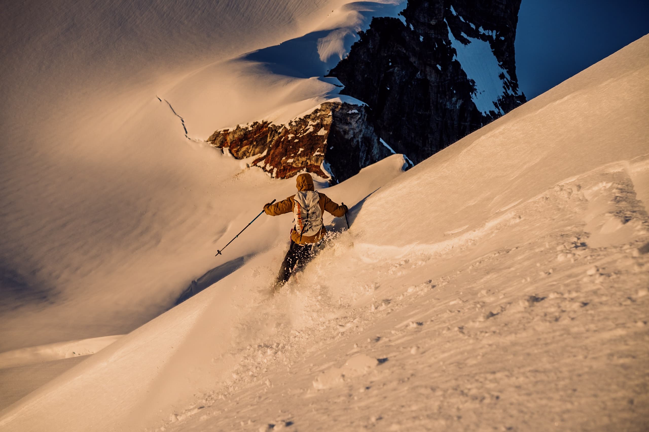 Mountain landscape with skiers